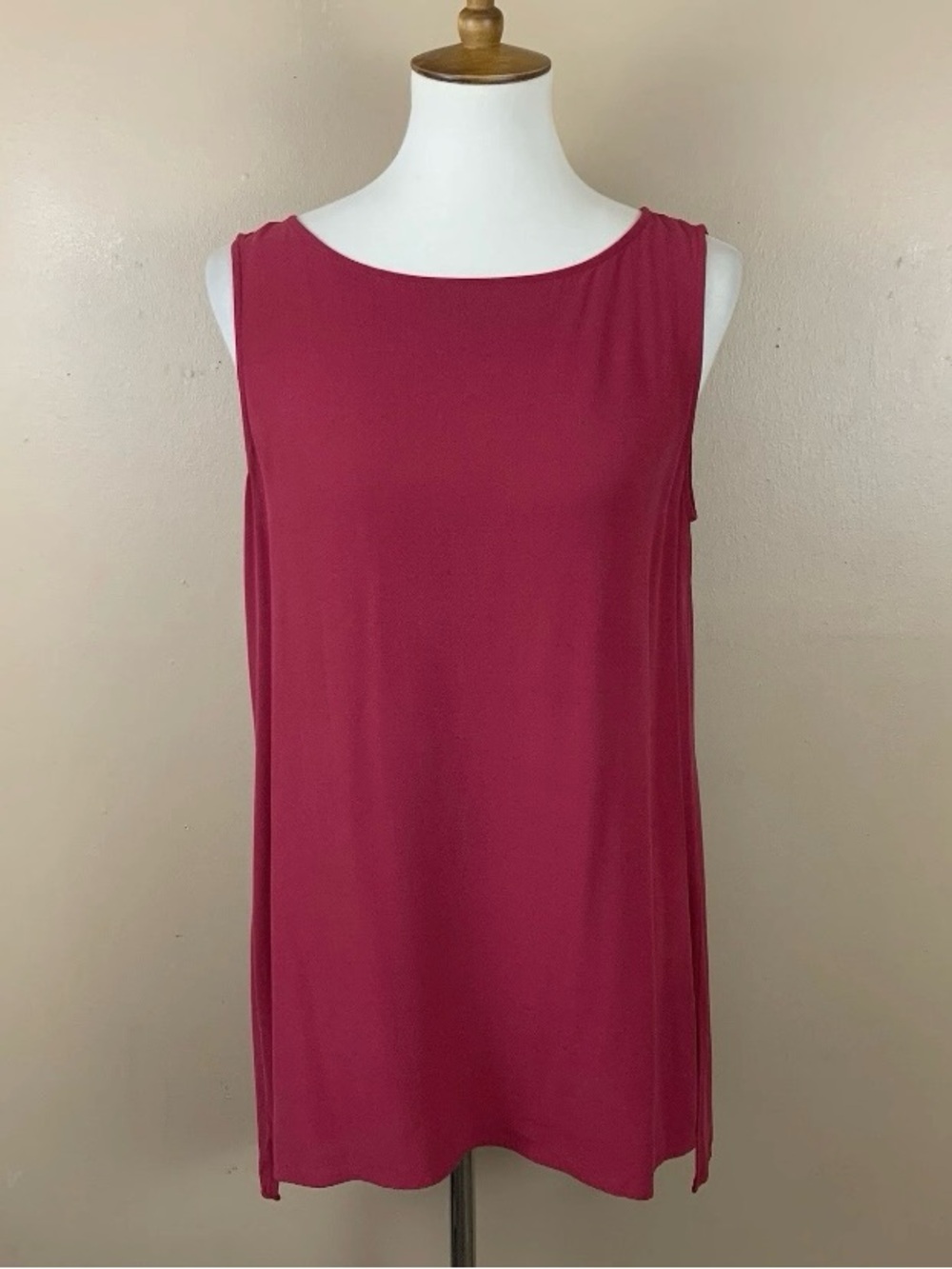 Eileen Fisher Top Womens Small Red 100% Silk Lightweight Minimalist Casual Tunic